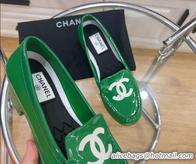 Comfortable Chanel CC Patent Leather Loafers Green 092122