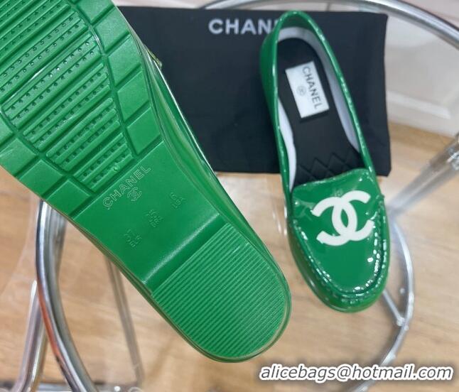 Comfortable Chanel CC Patent Leather Loafers Green 092122