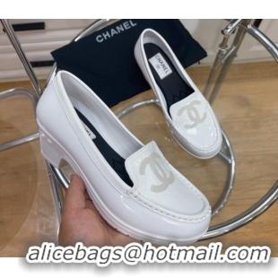 Duplicate Chanel CC Patent Leather Loafers White 092124