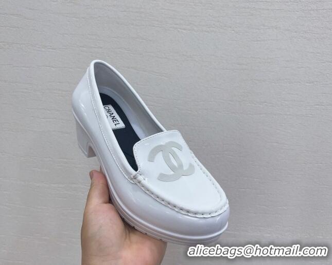 Duplicate Chanel CC Patent Leather Loafers White 092124