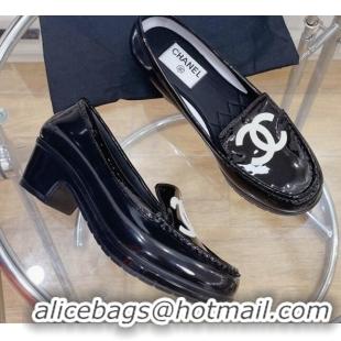 Good Quality Chanel CC Patent Leather Loafers Black 092125