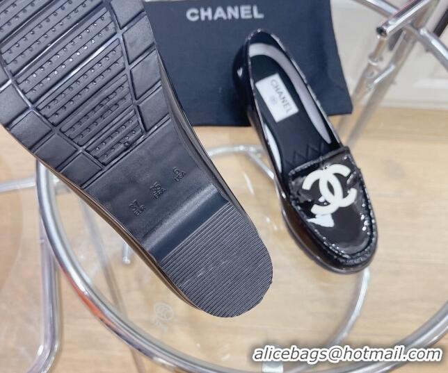 Good Quality Chanel CC Patent Leather Loafers Black 092125