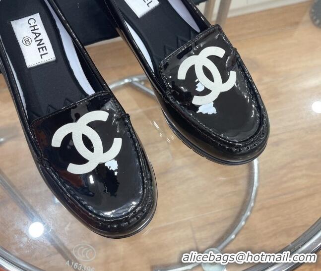 Good Quality Chanel CC Patent Leather Loafers Black 092125