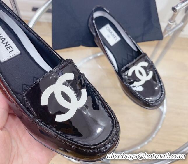 Good Quality Chanel CC Patent Leather Loafers Black 092125