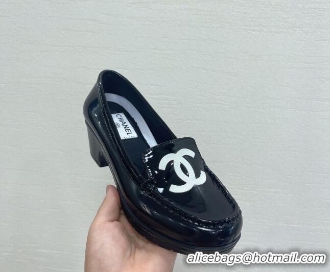 Good Quality Chanel CC Patent Leather Loafers Black 092125