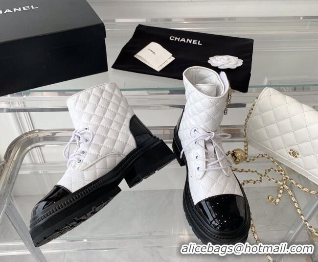 1:1 aaaaa Chanel Quilted Calfskin Ankle Boots with Crystal CC White 092129