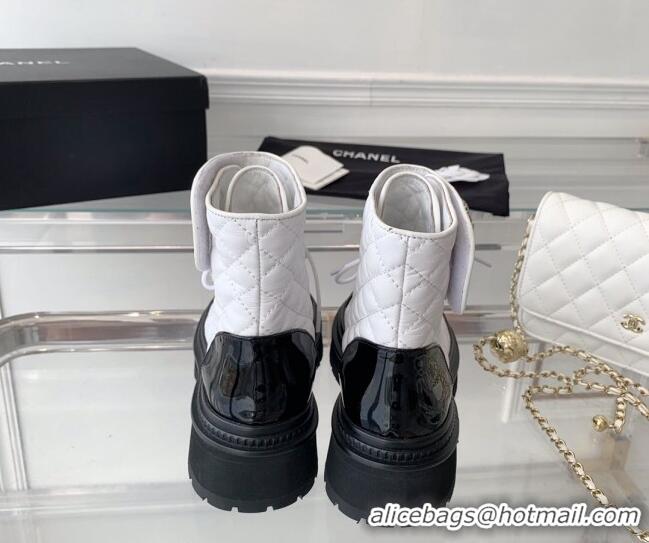 1:1 aaaaa Chanel Quilted Calfskin Ankle Boots with Crystal CC White 092129