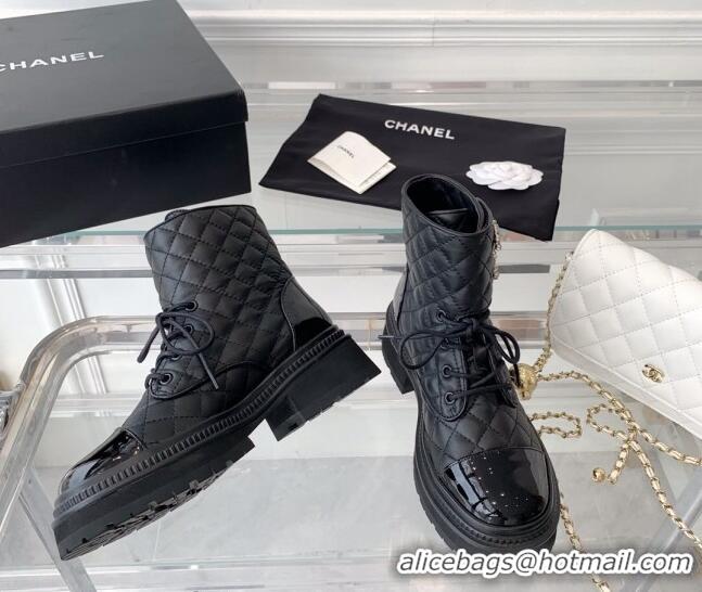 Discount Chanel Quilted Calfskin Ankle Boots with Crystal CC Black 092130