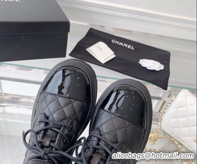 Discount Chanel Quilted Calfskin Ankle Boots with Crystal CC Black 092130