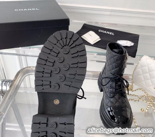 Discount Chanel Quilted Calfskin Ankle Boots with Crystal CC Black 092130