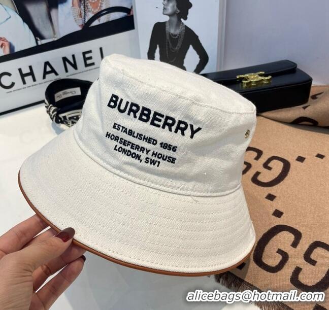 Super Quality Burberry Cotton Bucket Hat 1109 White/Brown 2022