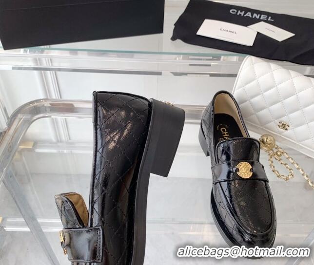 Discount Chanel Quilted Calfskin Loafers with Coin Charm Black 092132