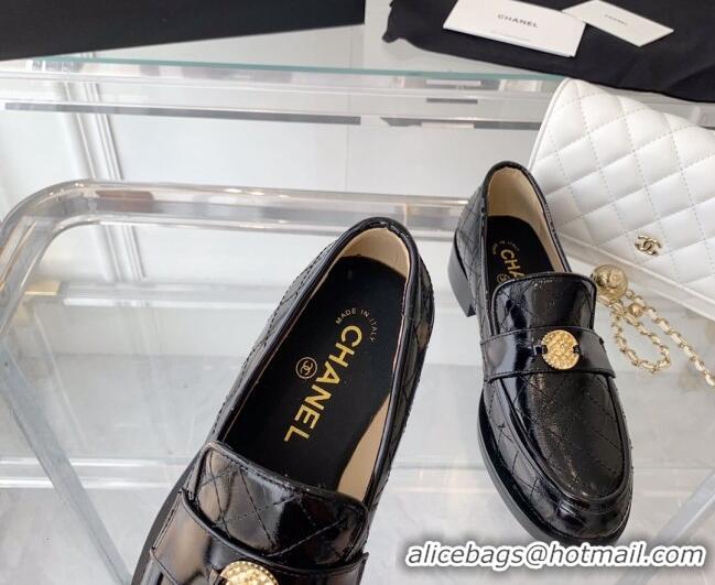 Discount Chanel Quilted Calfskin Loafers with Coin Charm Black 092132