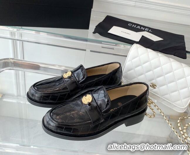 Discount Chanel Quilted Calfskin Loafers with Coin Charm Black 092132