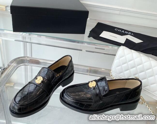 Discount Chanel Quilted Calfskin Loafers with Coin Charm Black 092132