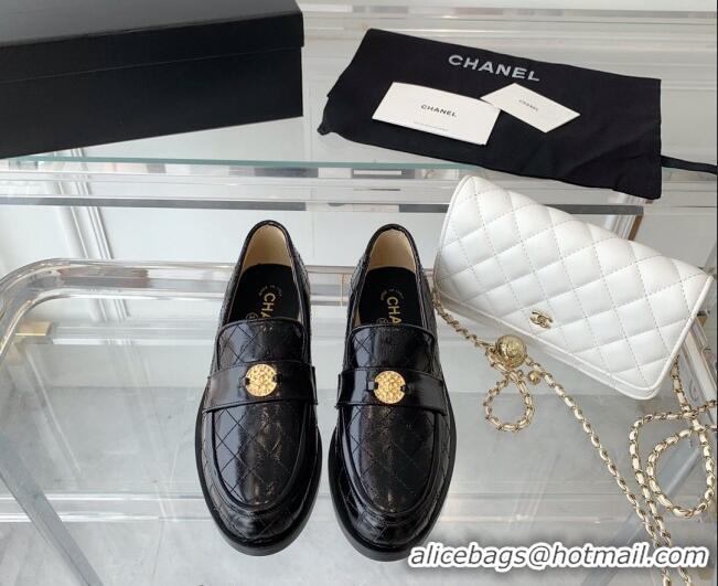 Discount Chanel Quilted Calfskin Loafers with Coin Charm Black 092132