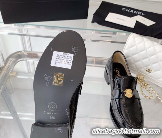 Discount Chanel Quilted Calfskin Loafers with Coin Charm Black 092132