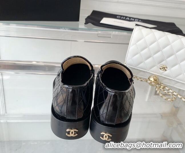 Discount Chanel Quilted Calfskin Loafers with Coin Charm Black 092132