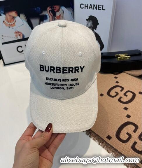 Buy Discount Burberry Horseferry Cotton Baseball Hat B10937 White 2022