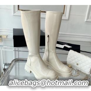 Trendy Design Chanel Patent Leather High Boots White 092133