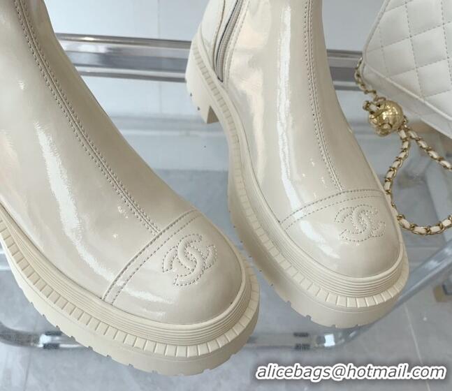 Trendy Design Chanel Patent Leather High Boots White 092133