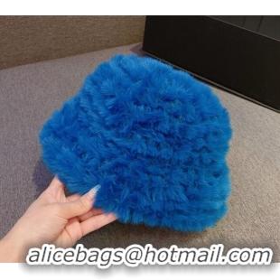 Top Quality Valentino Rabbit Fur Bucket Hat V12268 Blue 2022