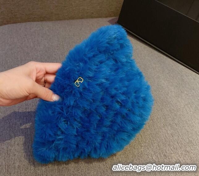 Top Quality Valentino Rabbit Fur Bucket Hat V12268 Blue 2022