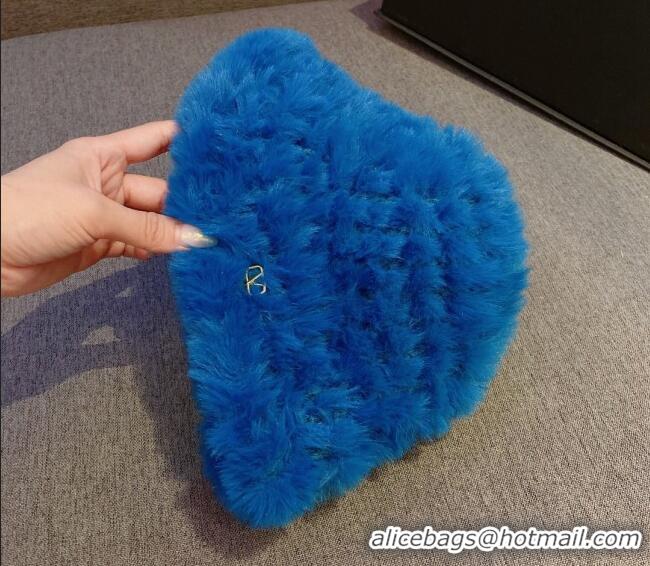 Top Quality Valentino Rabbit Fur Bucket Hat V12268 Blue 2022