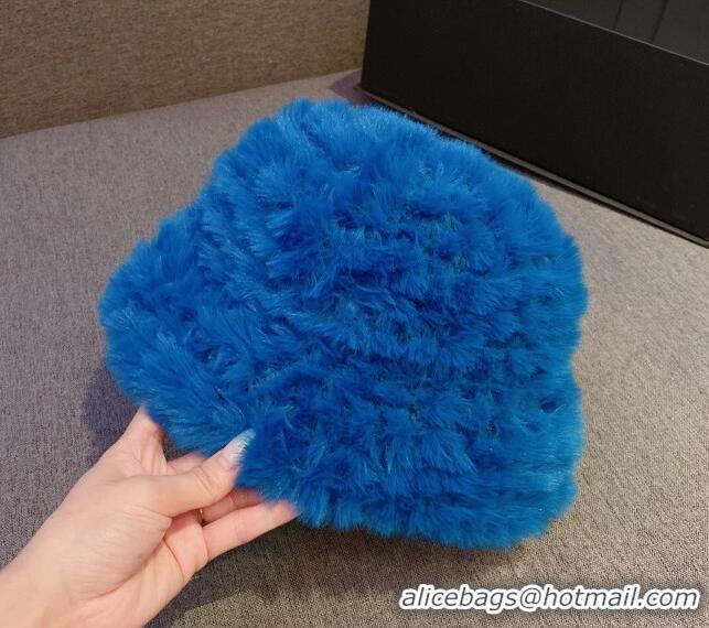 Top Quality Valentino Rabbit Fur Bucket Hat V12268 Blue 2022