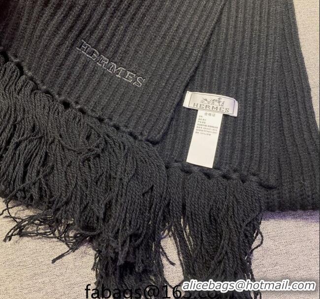 Best Price Hermes Knit Cashmere Scarf and Hat 40x220cm Set H12270 Black 2022