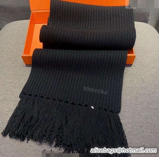 Best Price Hermes Knit Cashmere Scarf and Hat 40x220cm Set H12270 Black 2022