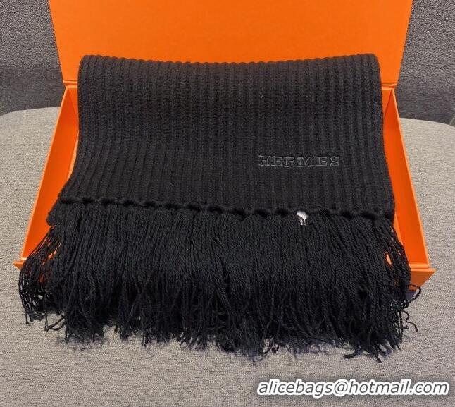 Best Price Hermes Knit Cashmere Scarf and Hat 40x220cm Set H12270 Black 2022