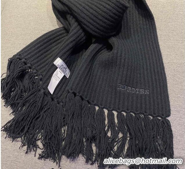 Best Price Hermes Knit Cashmere Scarf and Hat 40x220cm Set H12270 Black 2022