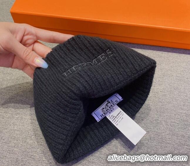 Best Price Hermes Knit Cashmere Scarf and Hat 40x220cm Set H12270 Black 2022