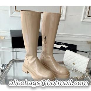 Hot Style Chanel Patent Leather High Boots Beige 092134