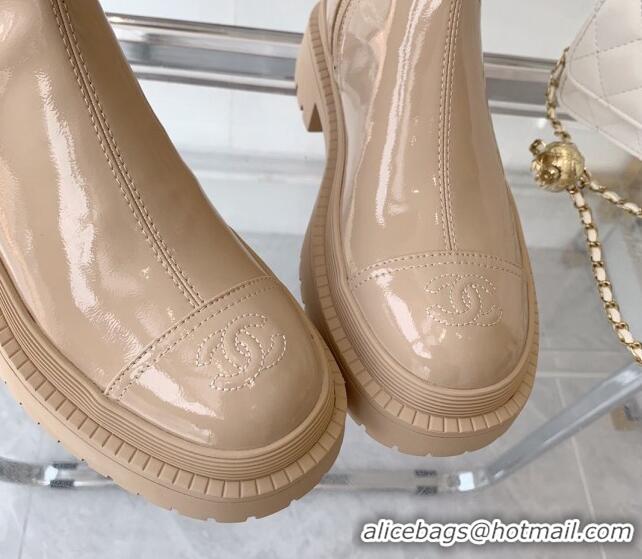 Hot Style Chanel Patent Leather High Boots Beige 092134