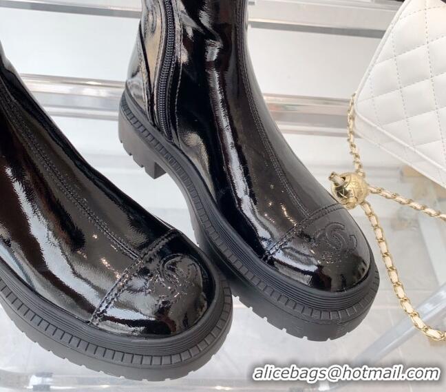 Fashion Chanel Patent Leather High Boots Black 092135