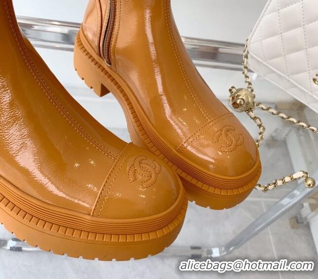 Luxury Chanel Patent Leather High Boots Brown 092136