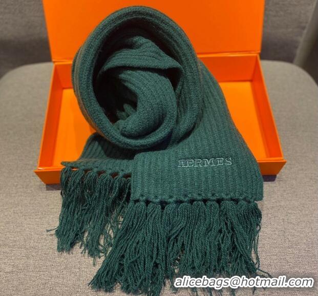 Best Discount Hermes Knit Cashmere Scarf and Hat 40x220cm Set H12270 Green 2022