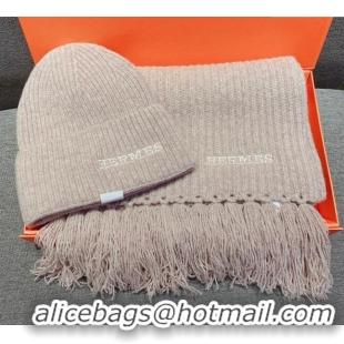 Super Quality Hermes Knit Cashmere Scarf and Hat 40x220cm Set H12270 Nude 2022