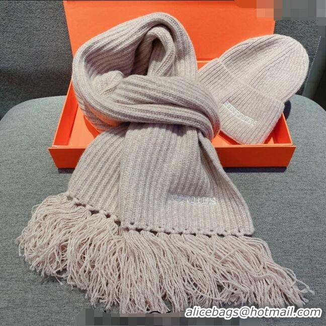 Super Quality Hermes Knit Cashmere Scarf and Hat 40x220cm Set H12270 Nude 2022