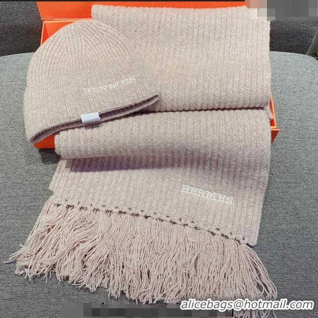 Super Quality Hermes Knit Cashmere Scarf and Hat 40x220cm Set H12270 Nude 2022