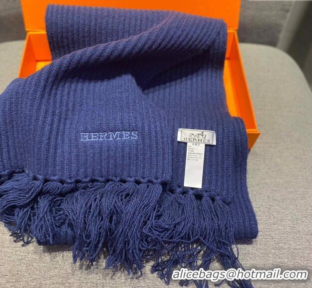 New Style Hermes Knit Cashmere Scarf and Hat 40x220cm Set H12270 Dark Blue 2022