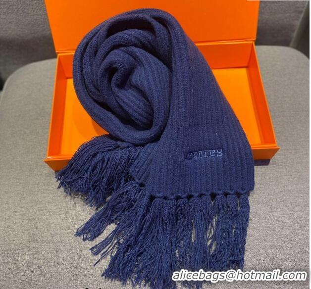 New Style Hermes Knit Cashmere Scarf and Hat 40x220cm Set H12270 Dark Blue 2022