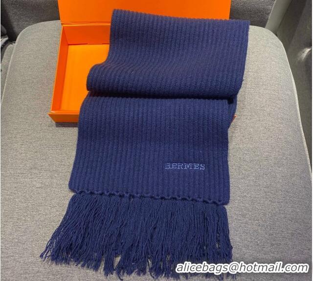 New Style Hermes Knit Cashmere Scarf and Hat 40x220cm Set H12270 Dark Blue 2022