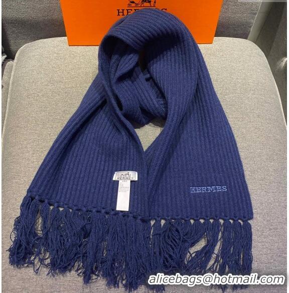 New Style Hermes Knit Cashmere Scarf and Hat 40x220cm Set H12270 Dark Blue 2022