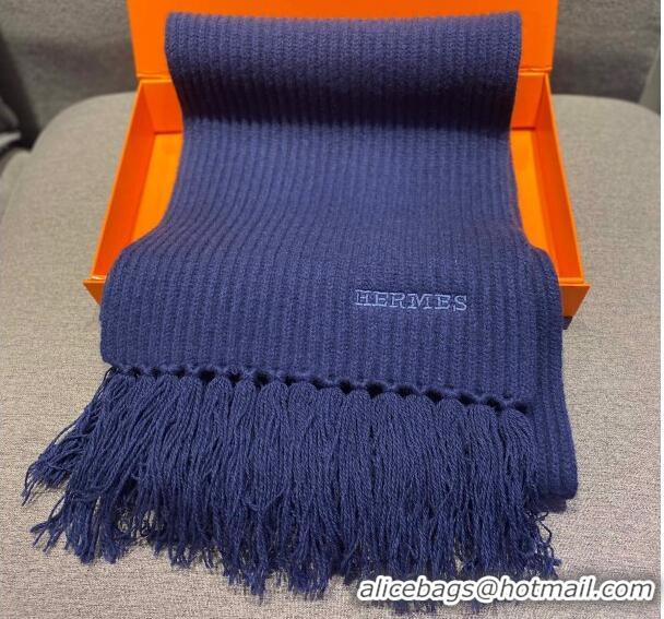 New Style Hermes Knit Cashmere Scarf and Hat 40x220cm Set H12270 Dark Blue 2022