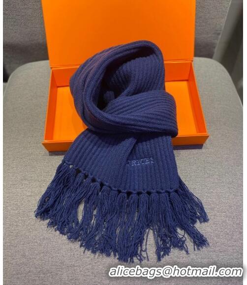 New Style Hermes Knit Cashmere Scarf and Hat 40x220cm Set H12270 Dark Blue 2022