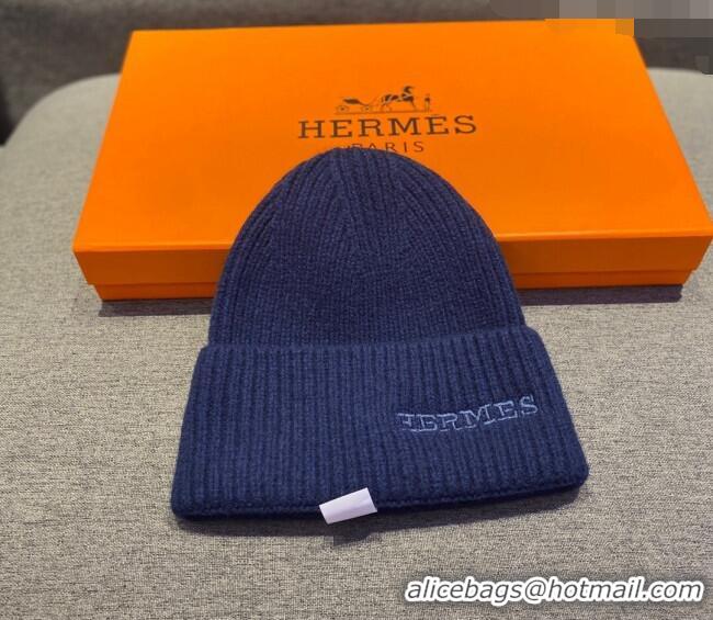 New Style Hermes Knit Cashmere Scarf and Hat 40x220cm Set H12270 Dark Blue 2022