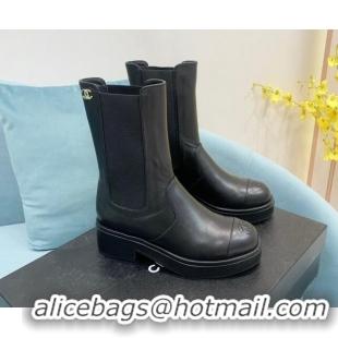 Charming Chanel Calfskin Ankle Boots with Metal CC Black 101224